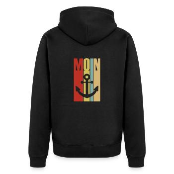 Moin - Guten Morgen - Nordsee - Ostsee - Anker - Unisex Premium Bio Zip Hoodie - Schwarz - Hinten - Nico (187cm)