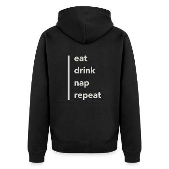 eat drink nap - Unisex Premium Bio Zip Hoodie - Schwarz - Hinten - Nico (187cm)