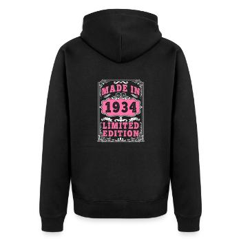 Vintage Né(e) en 1934 made in 1934 91 ans. Art_20 - Veste à capuche bio Premium Unisexe - noir - Dos - Nico (187cm)