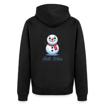 Snowman Schneemann Hello Winter - Unisex Premium Bio Zip Hoodie - Schwarz - Hinten - Nico (187cm)