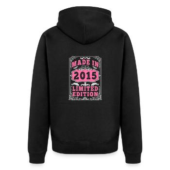 Vintage Né(e) en 2015 made in 2015 10 ans. Art_20 - Veste à capuche bio Premium Unisexe - noir - Dos - Nico (187cm)