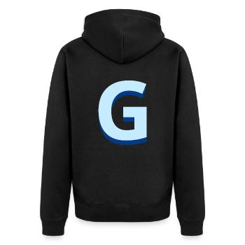 Lettre g bleu pop et moderne - Veste à capuche bio Premium Unisexe - noir - Dos - Nico (187cm)