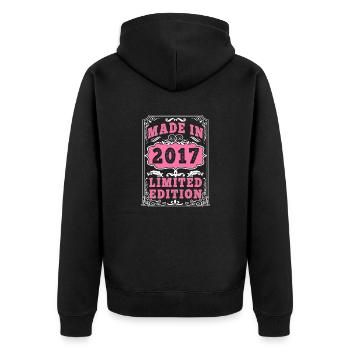 Vintage Né(e) en 2017 made in 2017 8 ans. Art_202 - Veste à capuche bio Premium Unisexe - noir - Dos - Nico (187cm)