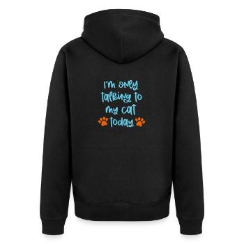JE NE PARLE QU’À MON CHAT MIAULEMENT EN DISANT MOTIF - Veste à capuche bio Premium Unisexe - noir - Dos - Nico (187cm)