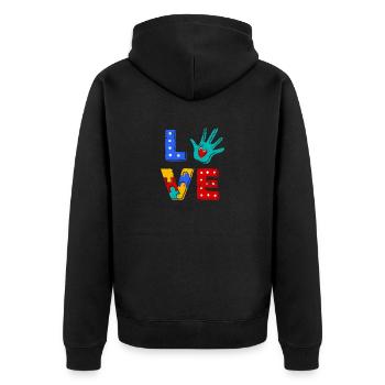 AUTISMUS KIND ASPERGER AUTIST LIEBE SPRÜCHE MOTIVE - Unisex Premium Bio Zip Hoodie - Schwarz - Hinten - Nico (187cm)