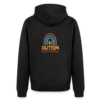 ADHS AUTIST BEHINDERT SYNDROM LIEBE BEWUSST SPRUCH - Unisex Premium Bio Zip Hoodie - Schwarz - Hinten - Nico (187cm)