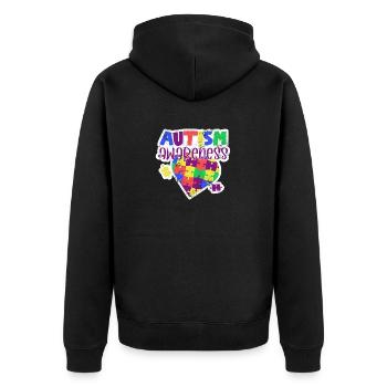 BEWUSSTSEIN AUTIST ADHS LIEBE BEGABE SPRUCH MOTIVE - Unisex Premium Bio Zip Hoodie - Schwarz - Hinten - Nico (187cm)
