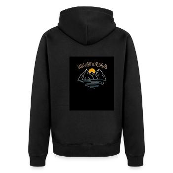 Montana Mountains Design für stolze Montaner - Unisex Premium Bio Zip Hoodie - Schwarz - Hinten - Nico (187cm)
