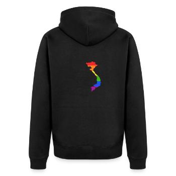 Vietnam Regenbogenflagge für LGTBQ-Vietnamesen - Unisex Premium Bio Zip Hoodie - Schwarz - Hinten - Nico (187cm)