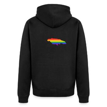 Jamaika Regenbogenflagge für LGTBQ-Jamaikaner - Unisex Premium Bio Zip Hoodie - Schwarz - Hinten - Nico (187cm)