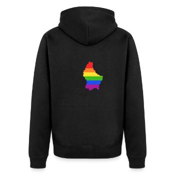 Luxemburgische Regenbogen für LGTBQ-Luxemburger - Unisex Premium Bio Zip Hoodie - Schwarz - Hinten - Nico (187cm)