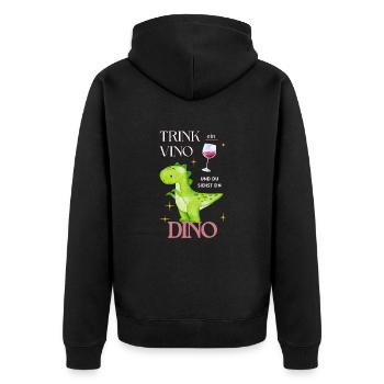 Dino Vino Dinosaurier Wein Spruch - Unisex Premium Bio Zip Hoodie - Schwarz - Hinten - Nico (187cm)