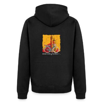 Guten Morgen Krakau - Unisex Premium Bio Zip Hoodie - Schwarz - Hinten - Nico (187cm)