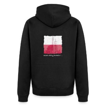 Krakau Flagge Design - Unisex Premium Bio Zip Hoodie - Schwarz - Hinten - Nico (187cm)