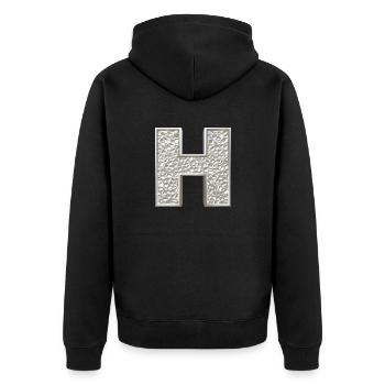 H, letter, letter H, initial, initial H, monogram, - Unisex Premium Bio Zip Hoodie - Schwarz - Hinten - Nico (187cm)