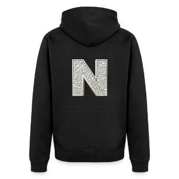 N, letter, letter N, initial, initial N, monogram, - Unisex Premium Bio Zip Hoodie - Schwarz - Hinten - Nico (187cm)