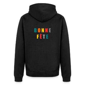 MUTTERTAG. ALLES GUTE ZUM GEBURTSTAG - Unisex Premium Bio Zip Hoodie - Schwarz - Hinten - Nico (187cm)