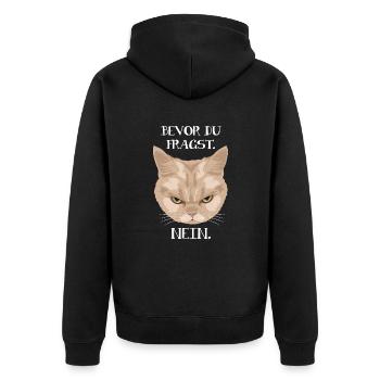 Grumpy Cat - Bevor du fragst_Nein (Katze) - Unisex Premium Bio Zip Hoodie - Schwarz - Hinten - Nico (187cm)