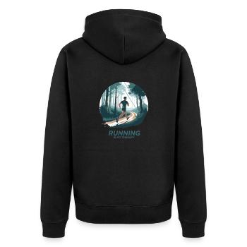 Running is My Therapy – Laufen in der Natur - Unisex Premium Bio Zip Hoodie - Schwarz - Hinten - Nico (187cm)