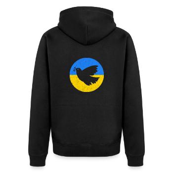 Friedenstaube Ukraine - Unisex Premium Bio Zip Hoodie - Schwarz - Hinten - Nico (187cm)