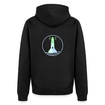 Pastellfarbener Leuchtturm - ApriNoeScor - Unisex Premium Bio Zip Hoodie - Schwarz - Hinten - Nico (187cm)