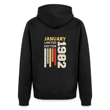 Janvier 1982 - Cadeau anniversaire Janvier 1982 - Veste à capuche bio Premium Unisexe - noir - Dos - Nico (187cm)