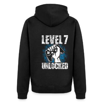 Level 7 Complete Geburtstagsgeschenk 7 Jahre Gamer - Unisex Premium Bio Zip Hoodie - Schwarz - Hinten - Nico (187cm)