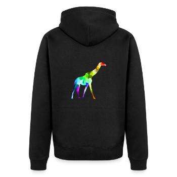 Bunte Regenbogen Giraffe Tiere Polygon - Unisex Premium Bio Zip Hoodie - Schwarz - Hinten - Nico (187cm)