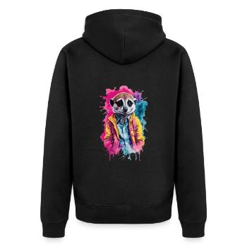 Surikat Bunt in Aquarell, Neon. Illustration - Unisex Premium Bio Zip Hoodie - Schwarz - Hinten - Nico (187cm)