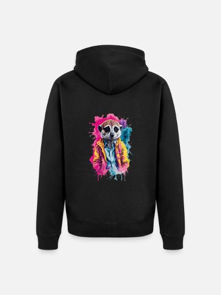 Surikat Colorful in Watercolor, Neon. Illustration - Unisex Premium Organic Zip Hoodie - black