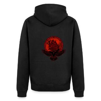 Rabe Valknut Vollmond - Unisex Premium Bio Zip Hoodie - Schwarz - Hinten - Nico (187cm)