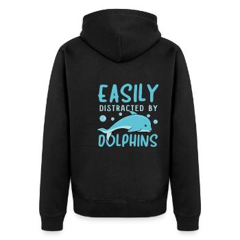 Abgelenkt von Delfinen Ocean Wildlife Sea Animal - Unisex Premium Bio Zip Hoodie - Schwarz - Hinten - Nico (187cm)
