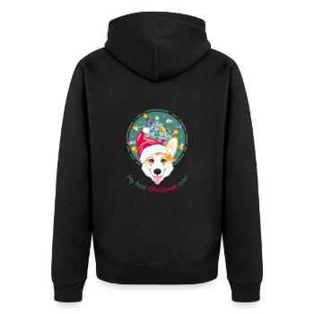 Joyeux corgi gallois au chapeau du Père Noël - Veste à capuche bio Premium Unisexe - noir - Dos - Nico (187cm)