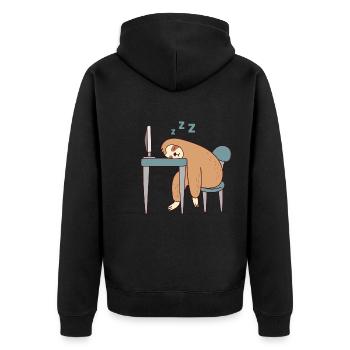 Sloth Working Falling Asleep Lazy Office Tired - Unisex Premium Organic Zip Hoodie - black - Back - Nico (187cm)