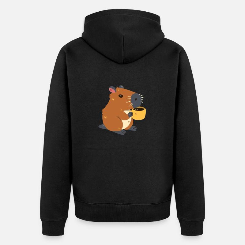 Capybara boit du café - Veste à capuche bio Premium Unisexe - noir
