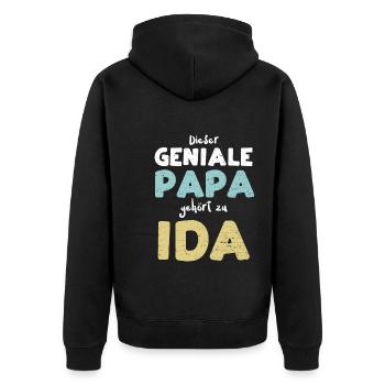 Dieser Geniale Papa Gehört Zu Ida - Unisex Premium Bio Zip Hoodie - Schwarz - Hinten - Nico (187cm)