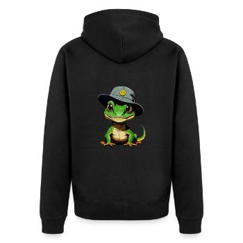 Lizzard w. Bucket-Hat - Unisex Premium Bio Zip Hoodie - Schwarz - Hinten - Nico (187cm)