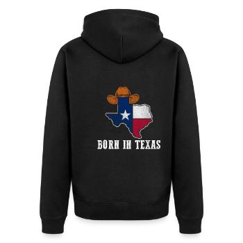 Texas Born Design für stolze Texaner - Unisex Premium Bio Zip Hoodie - Schwarz - Hinten - Nico (187cm)