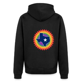 Conception de carte du Texas pour les fiers Texans LGBT + - Veste à capuche bio Premium Unisexe - noir - Dos - Nico (187cm)