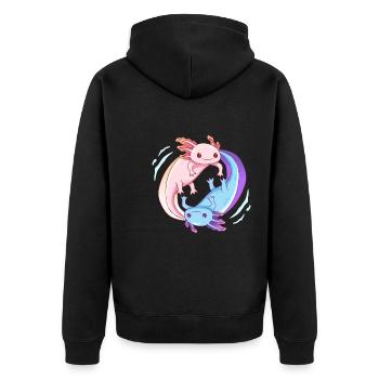 Anime Axolotl Yin Yang Design für Axolotl Fans - Unisex Premium Bio Zip Hoodie - Schwarz - Hinten - Nico (187cm)