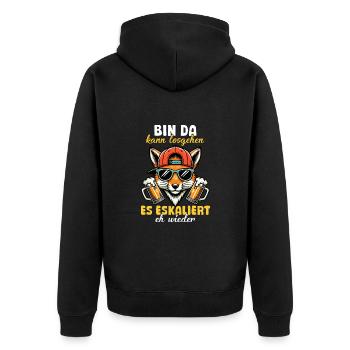 Bin Da Eskaliert Eh Wieder Bier Party Fuchs - Unisex Premium Bio Zip Hoodie - Schwarz - Hinten - Nico (187cm)