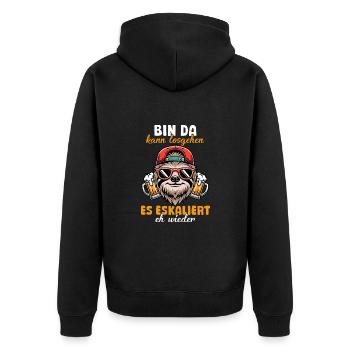 Bin Da Eskaliert Eh Wieder Bier Party Faultier - Unisex Premium Bio Zip Hoodie - Schwarz - Hinten - Nico (187cm)