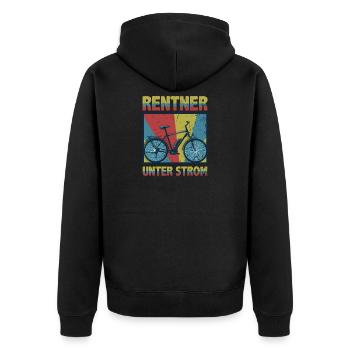 E-bike Elektrofahrrad - Rentner unter Strom - Unisex Premium Bio Zip Hoodie - Schwarz - Hinten - Nico (187cm)
