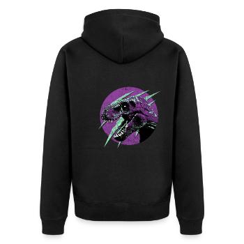 Dinosaurier Tyrannosaurus Rex Kratzer Design - Unisex Premium Bio Zip Hoodie - Schwarz - Hinten - Nico (187cm)