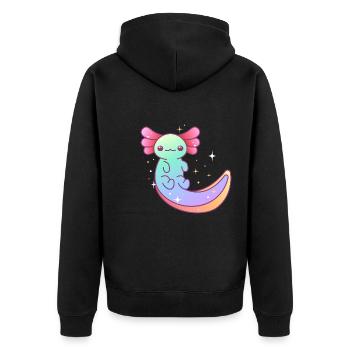 Axolotl Happy Buntes Design für Axolotl-Liebhaber - Unisex Premium Bio Zip Hoodie - Schwarz - Hinten - Nico (187cm)