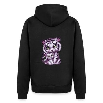 Weißer Tiger mit Tiger Mutter - Unisex Premium Bio Zip Hoodie - Schwarz - Hinten - Nico (187cm)