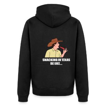 Snacks in Texas Design für stolze Texaner - Unisex Premium Bio Zip Hoodie - Schwarz - Hinten - Nico (187cm)