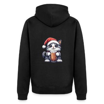 Katze Bier Xmas Weihnachten - Unisex Premium Bio Zip Hoodie - Schwarz - Hinten - Nico (187cm)