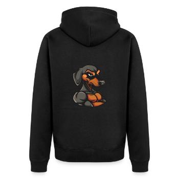 Dachshund Hund Muskeln Fitness Dackel - Unisex Premium Bio Zip Hoodie - Schwarz - Hinten - Nico (187cm)