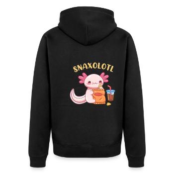 Snaxolotl Pun Design für Axolotl-Liebhaber - Unisex Premium Bio Zip Hoodie - Schwarz - Hinten - Nico (187cm)